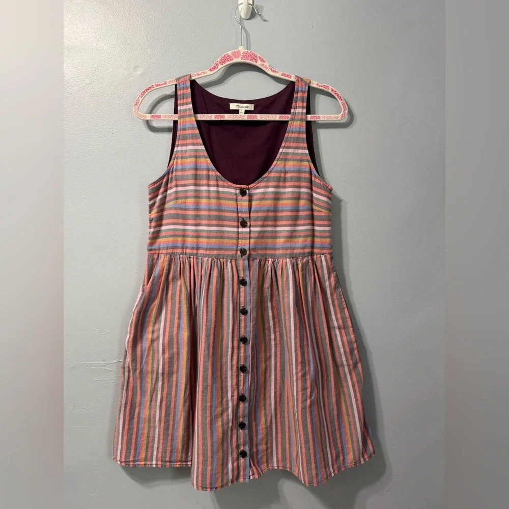 MADEWELL Scoopneck Tank Mini Dress‎ in Rainbow Stripe Women’s Size Small